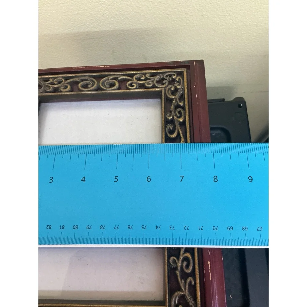 Vintage Wooden Photo Storage Box Ornate Metal Frame Lid Cherry Finish Organizer